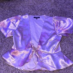 pink and white tie top